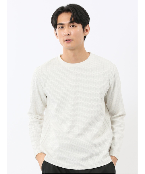 バスケットジャガード クルーネック長袖Tシャツ