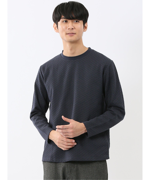 バスケットジャガード クルーネック長袖Tシャツ