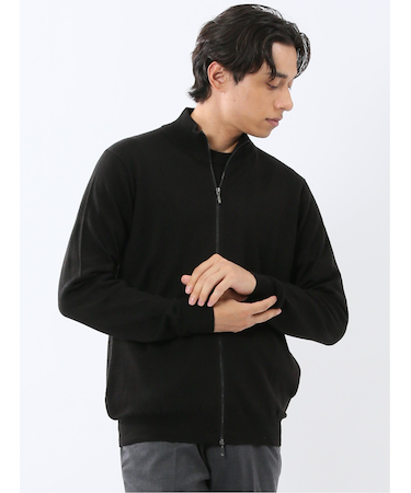 ウォッシャブル ウール混 スタンドフルジップ カーディガン