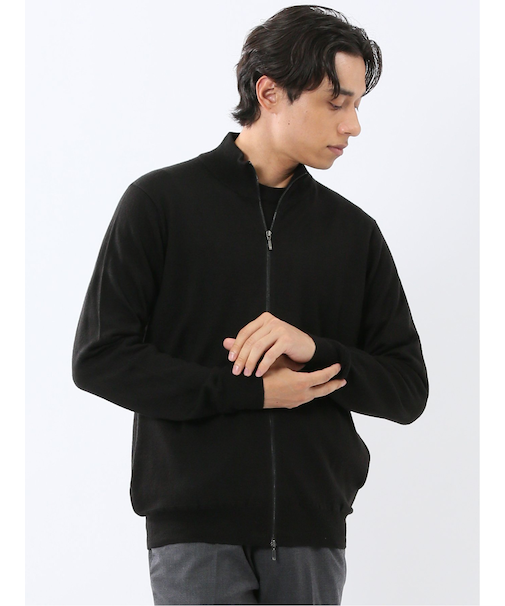 ウォッシャブル ウール混 スタンドフルジップ カーディガン