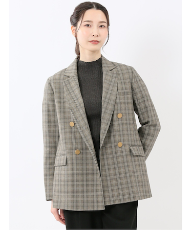 ストレッチウォッシャブル チェック柄 リラクシング ダブルジャケット