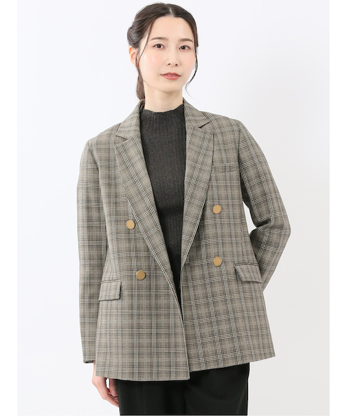 ストレッチウォッシャブル チェック柄 リラクシング ダブルジャケット