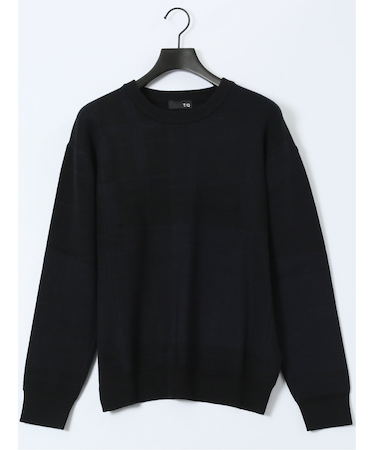 ウォッシャブル ストレッチ チェック柄 クルーニット