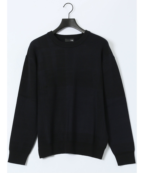 ウォッシャブル ストレッチ チェック柄 クルーニット