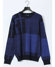 ウォッシャブル ストレッチ チェック柄 クルーニット