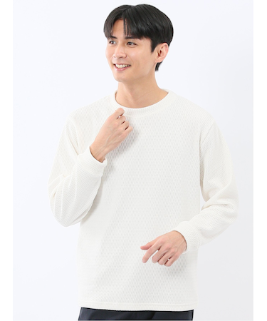 ストレッチ モールジャガード クルーネック長袖Tシャツ
