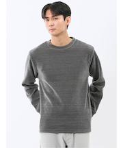 ストレッチ モールジャガード クルーネック長袖Tシャツ