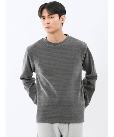 ストレッチ モールジャガード クルーネック長袖Tシャツ
