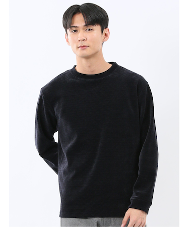 ストレッチ モールジャガード クルーネック長袖Tシャツ