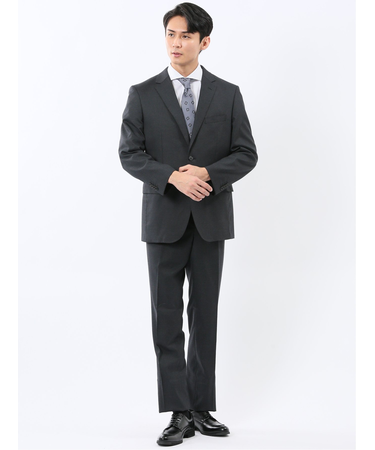 ストレッチウォッシャブル レギュラーフィット 2ボタン2ピーススーツ チェック黒