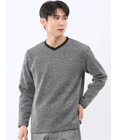 裏起毛カルゼ Vネック長袖Tシャツ