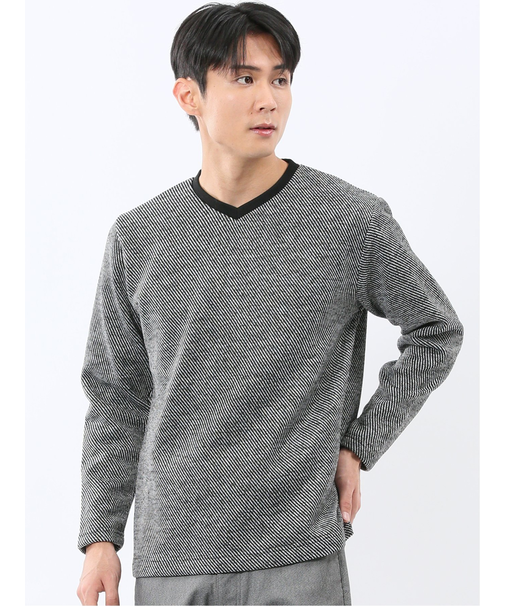 裏起毛カルゼ Vネック長袖Tシャツ