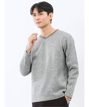 裏起毛カルゼ Vネック長袖Tシャツ