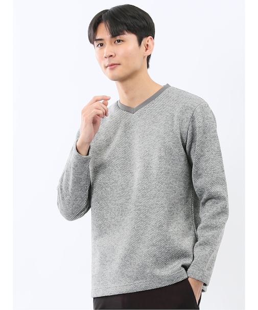 裏起毛カルゼ Vネック長袖Tシャツ