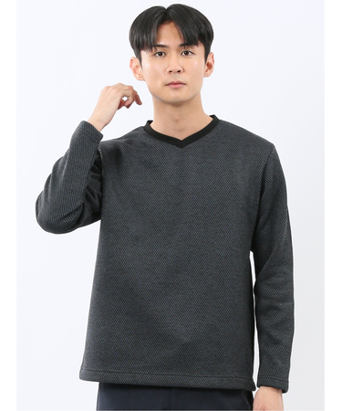 裏起毛カルゼ Vネック長袖Tシャツ