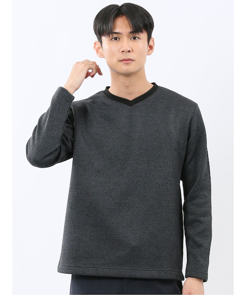 裏起毛カルゼ Vネック長袖Tシャツ