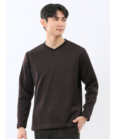 裏起毛カルゼ Vネック長袖Tシャツ