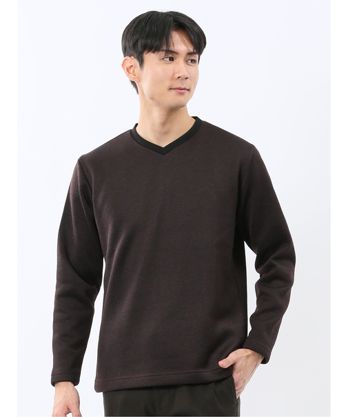 裏起毛カルゼ Vネック長袖Tシャツ