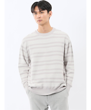 ウォッシャブル ストレッチ 配色ボーダー クルーニット