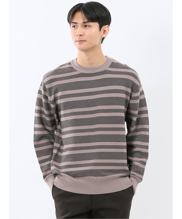 ウォッシャブル ストレッチ 配色ボーダー クルーニット