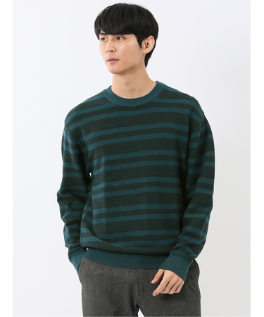 ウォッシャブル ストレッチ 配色ボーダー クルーニット