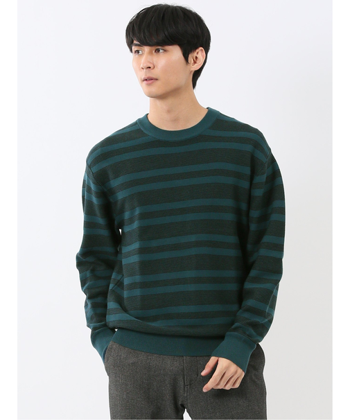 ウォッシャブル ストレッチ 配色ボーダー クルーニット