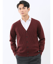 ウォッシャブル ウール混ダイヤ柄 ニットカーディガン