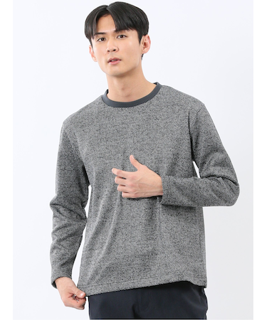 裏起毛ヘリンボン クルーネック長袖Tシャツ