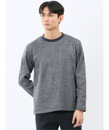 裏起毛ヘリンボン クルーネック長袖Tシャツ