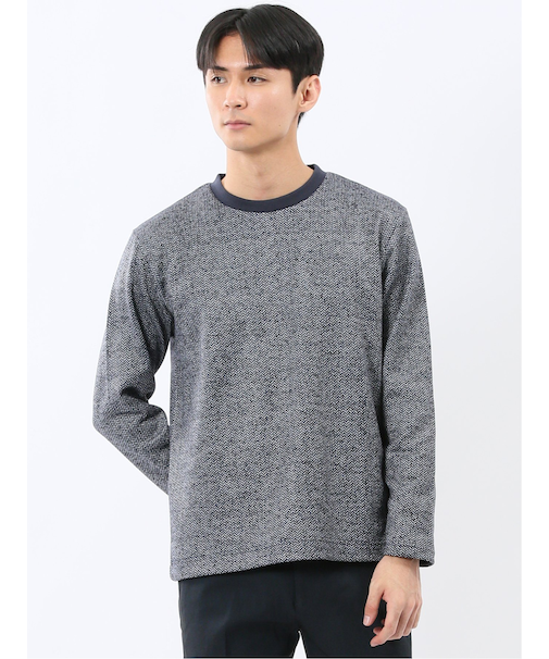 裏起毛ヘリンボン クルーネック長袖Tシャツ