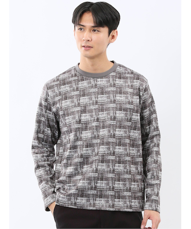 裏起毛チェック クルーネック長袖Tシャツ