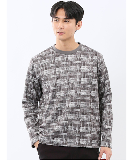 裏起毛チェック クルーネック長袖Tシャツ