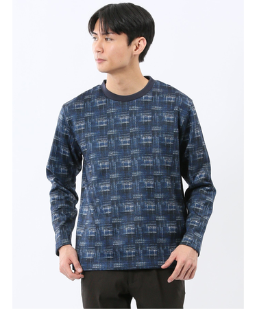裏起毛チェック クルーネック長袖Tシャツ