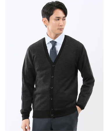 ウォッシャブル ウール混カルゼ柄 ニットカーディガン