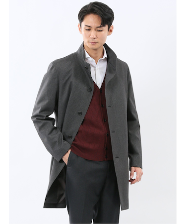 撥水 スタンドカラーコート カルゼグレー