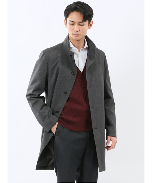 撥水 スタンドカラーコート カルゼグレー