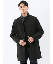 撥水 スタンドカラーコート ヘリンボン黒