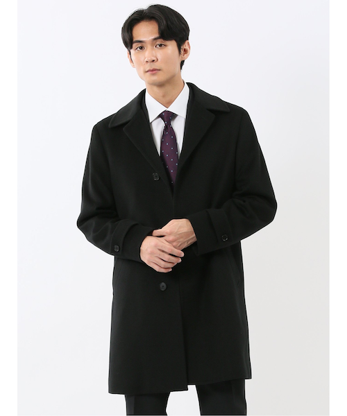ウール100% ステンカラーコート 無地黒｜タカキューの通販｜&mall