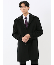 ウール100% ステンカラーコート 無地黒
