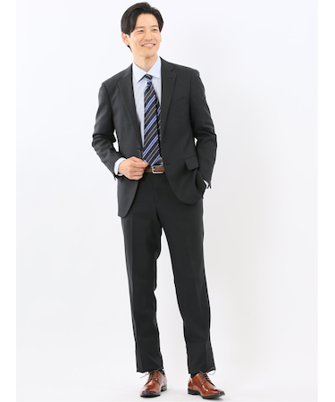 ストレッチウォッシャブル リラックスフィット 2ボタン2ピーススーツ ウィンドペン黒