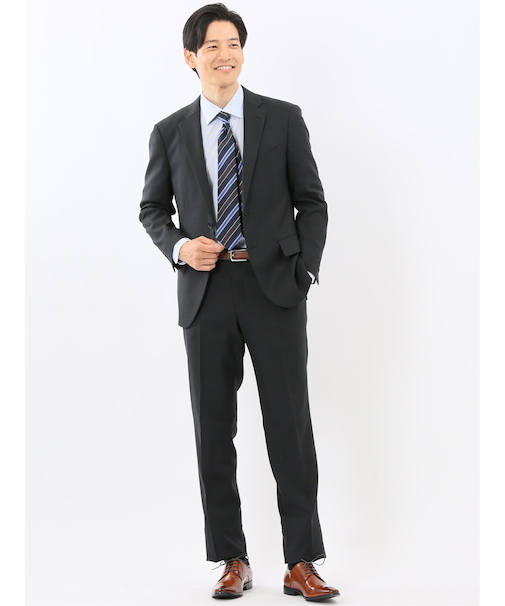 ストレッチウォッシャブル リラックスフィット 2ボタン2ピーススーツ ウィンドペン黒