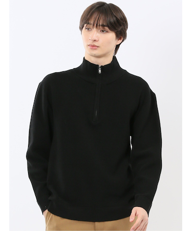 ウォッシャブル ハーフジップ スタンドニット