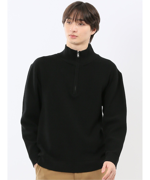 ウォッシャブル ハーフジップ スタンドニット