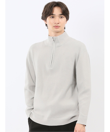 ウォッシャブル ハーフジップ スタンドニット