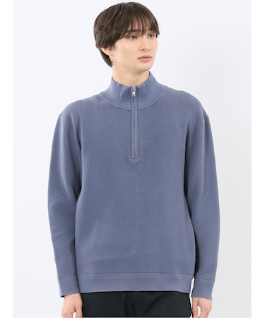 ウォッシャブル ハーフジップ スタンドニット