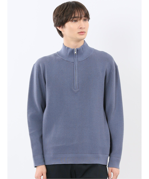 ウォッシャブル ハーフジップ スタンドニット