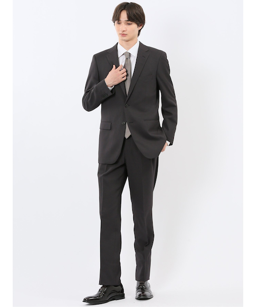 ストレッチウォッシャブル スリムフィット 2ボタン2ピーススーツ 千鳥黒