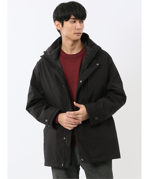 3WAY フード脱着 ライナー付きコート へリンボン