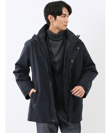 3WAY フード脱着 ライナー付きコート へリンボン