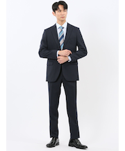 ストレッチウォッシャブル スリムフィット 2ボタン2ピーススーツ 組織紺